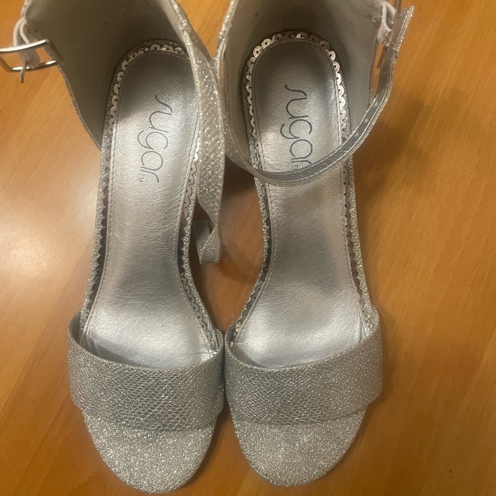 Sugar Silver Glitter Open-Toe Ankle-Strap Sandals
